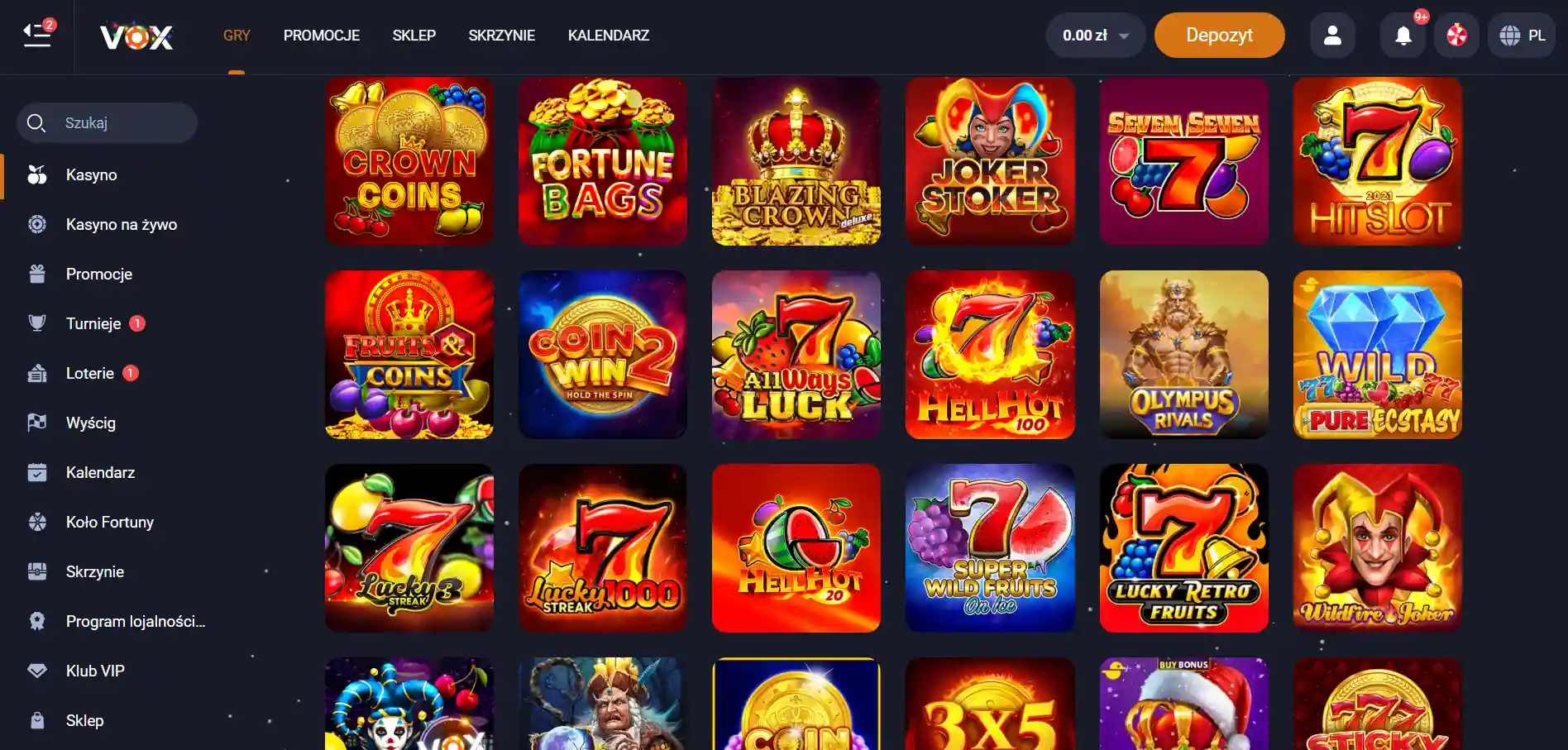 Vox Casino sekcja gier